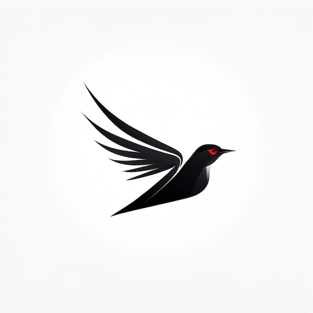 Photo minimalist blackbird design with spread wings and red eye