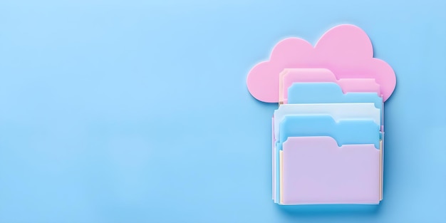 Photo minimalist blue background with pastel cloud folders symbolizing data storage concept blue background pastel clouds data storage minimalist design symbolic imagery