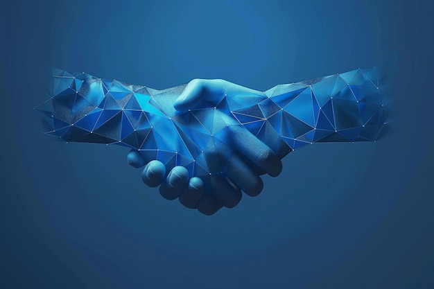 Photo minimalist blue low poly handshake professional partnerships and collaborations synergy