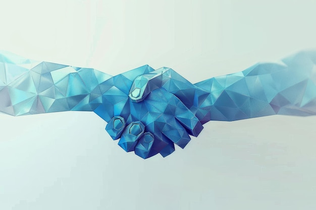 Photo minimalist blue low poly handshake symbol for professional partnerships and collaborations