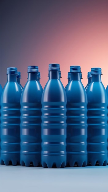 Minimalist Blue Plastic Bottles Against Gradient Background