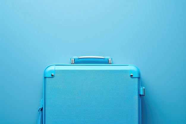 Photo minimalist blue suitcase placed on a matching blue background