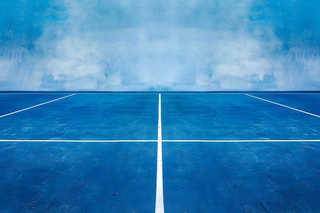 Photo minimalist blue tennis court with bright white lines and sky overhead