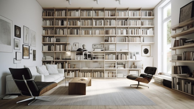 Minimalist bookshelf with an extensive collection AI generated