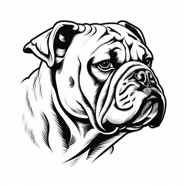 Minimalist Bulldog Head Tattoo Stencil Art Vector Illustration