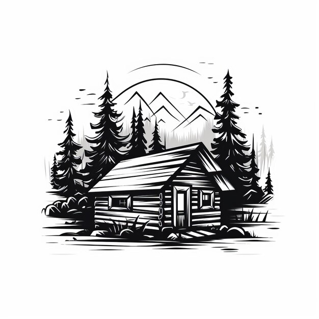 Minimalist Cabin Graphic Design Bold Black And White Art