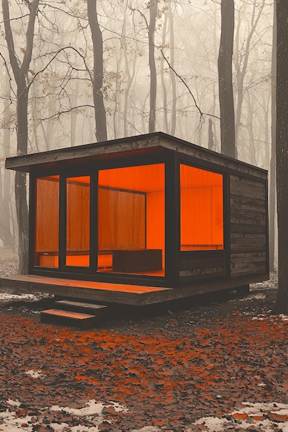 Photo minimalist cabin in a misty forest