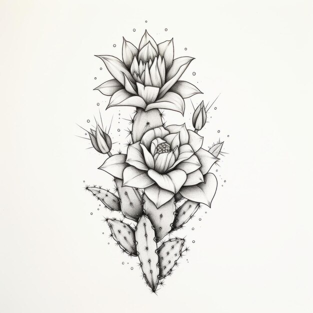 Photo minimalist cactus drawing on white background perfect tattoo inspiration