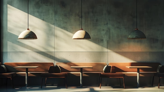 Photo minimalist cafe interior design with sunlight streaming through the window