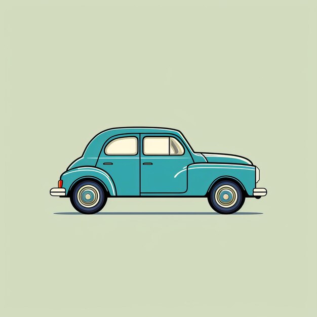 Minimalist Cartoon Car In Light Green Retro Style Illustration