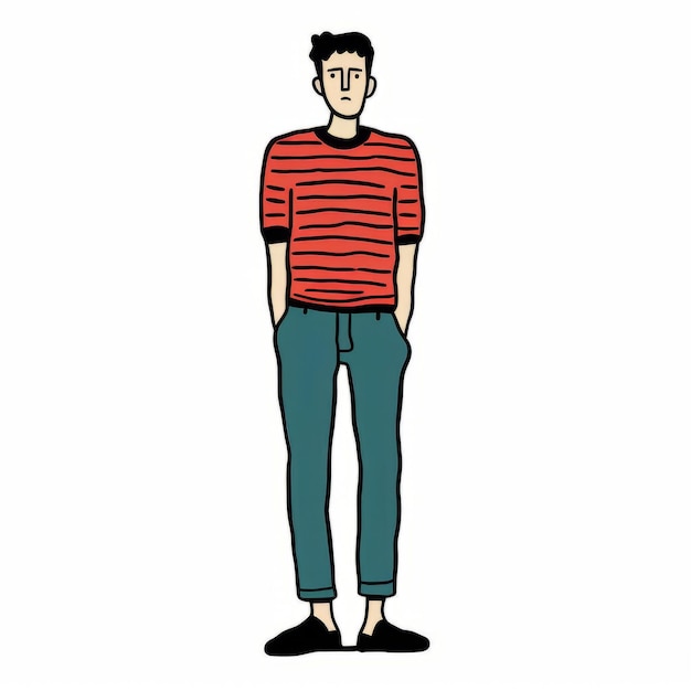 Minimalist Cartoon Male In Red And Blue Stripe Shirt