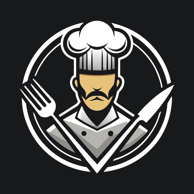 Photo minimalist chef hat and utensils restaurant logo icon illustration design