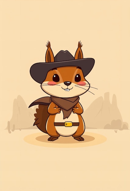 Photo minimalist chibi cowboy squirrel character design