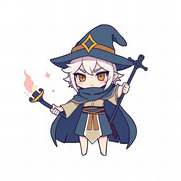 Minimalist chibi elemental mage character design