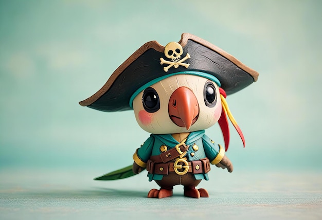 Photo minimalist chibi pirate parrot character design