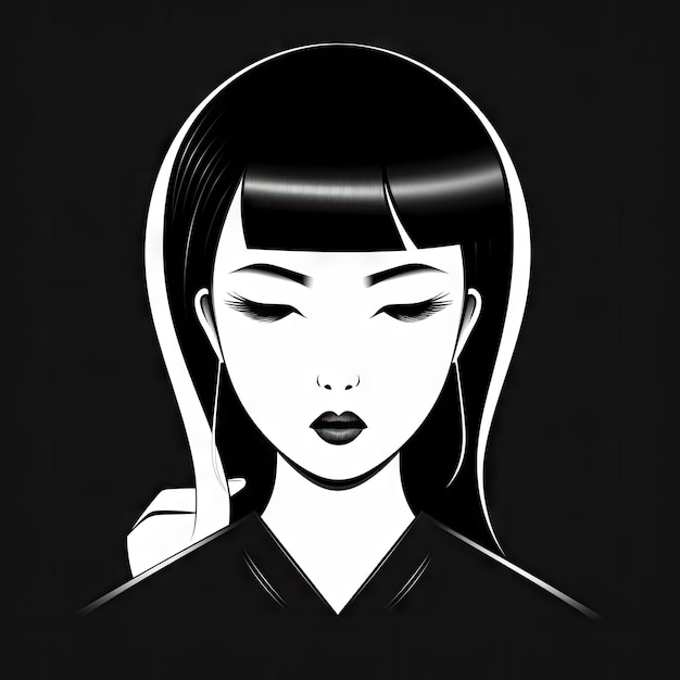 Minimalist Chinese Girl with Bold Black and White Outlines