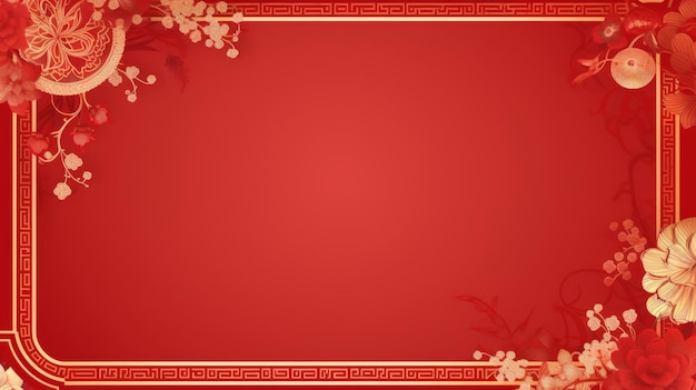 Minimalist Chinese lunar new year red and gold template decorated with Chinese ornament