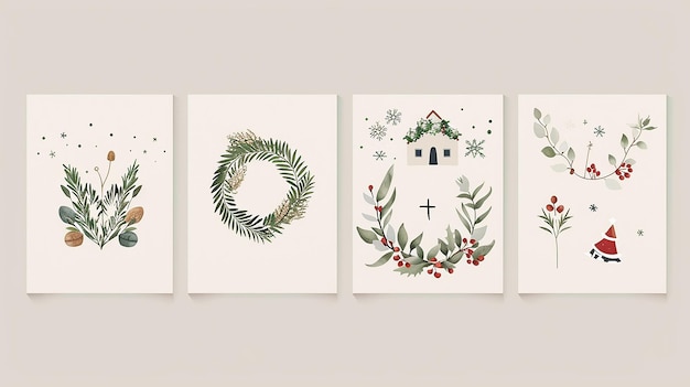 Photo a minimalist christmas card set featuring four different designs