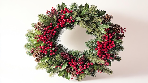 Minimalist Christmas Wreath with Green Holly Leaves and Red Berries Perfect for Festive and Holiday Decor Themes