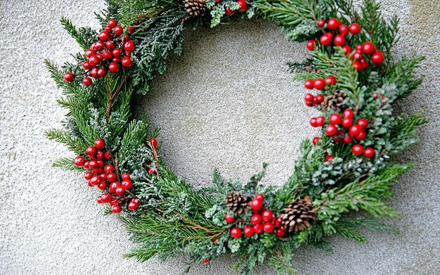 Minimalist Christmas Wreath with Green Holly Leaves and Red Berries Perfect for Festive and Holiday Decor Themes