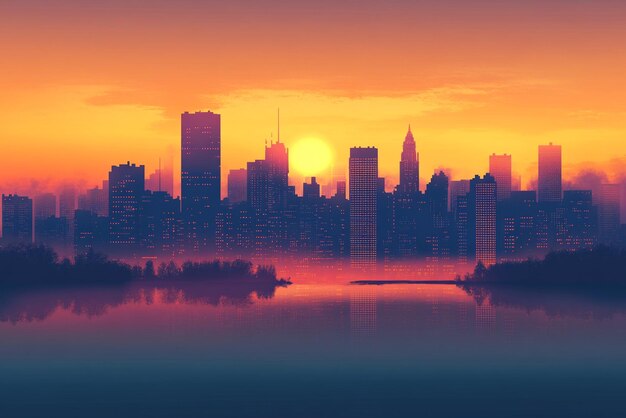 Photo minimalist cityscape at sunset vector art