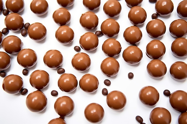 Minimalist composition of chocolate covered raisins arranged in a pattern