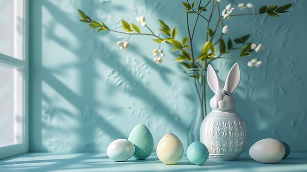 Photo minimalist composition of easter living room interior with copy space easter bunny s generative ai