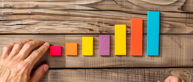 Photo minimalist composition three wooden cubes placed on a table captured from a wider angle