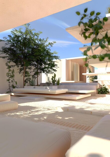 Minimalist Courtyard With White Sand And Plants