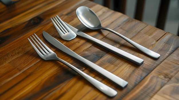 A minimalist cutlery mockup displayed on a wooden table