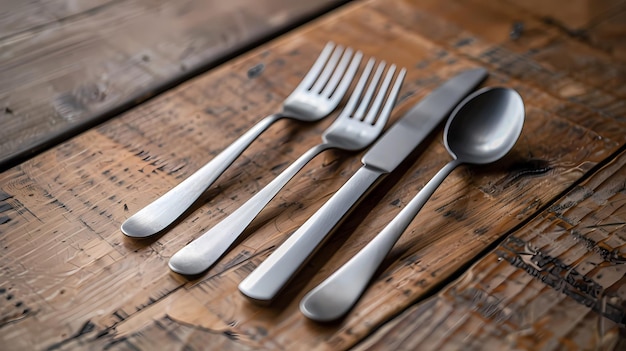 A minimalist cutlery mockup displayed on a wooden table