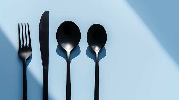 A minimalist cutlery mockup on a light blue background