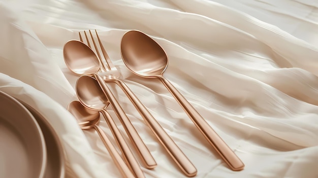 A minimalist cutlery mockup on a white linen cloth