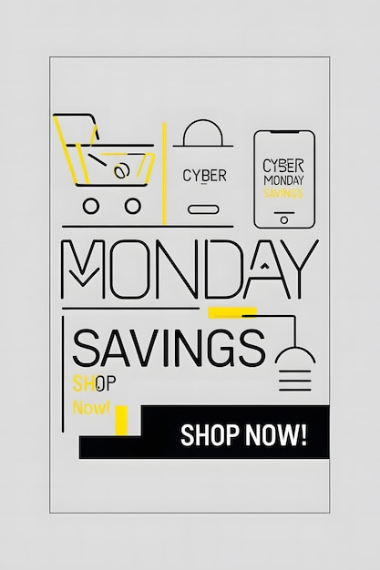 Minimalist Cyber Monday Promotion Sharp Typography and Simplified Icons