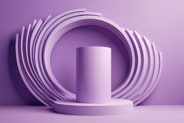 Minimalist Cylindrical Podium with ArchShaped Battens Backdrop in Soft Purple Pastel Generative AI