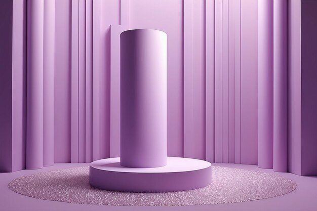 Minimalist Cylindrical Podium with ArchShaped Battens Backdrop in Soft Purple Pastel Generative AI