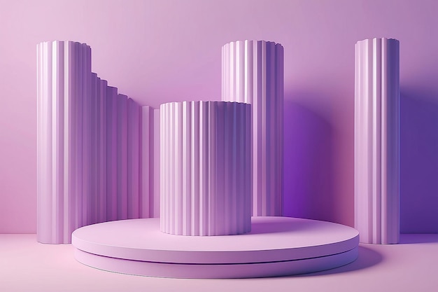 Minimalist Cylindrical Podium with ArchShaped Battens Backdrop in Soft Purple Pastel Generative AI