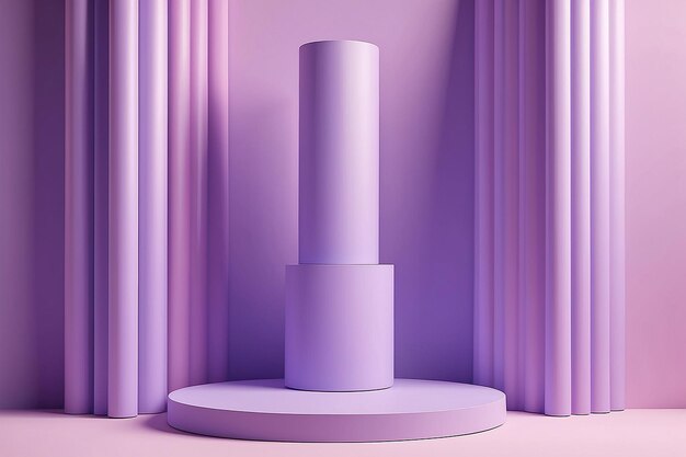 Minimalist Cylindrical Podium with ArchShaped Battens Backdrop in Soft Purple Pastel Generative AI