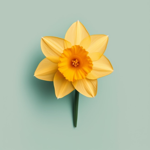 Photo minimalist daffodil flower on green background hyperrealistic illustrations