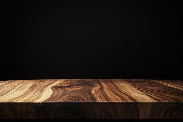 Minimalist Dark Wooden Surface with Warm Lighting Ideal for Product Showcase