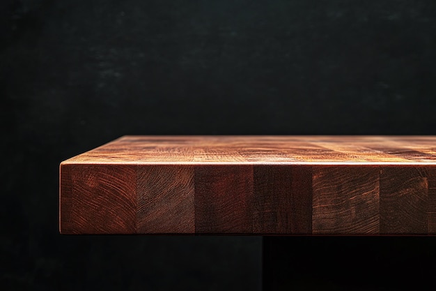 Minimalist Dark Wooden Table Surface with Black Background Perfect for Product Presentation