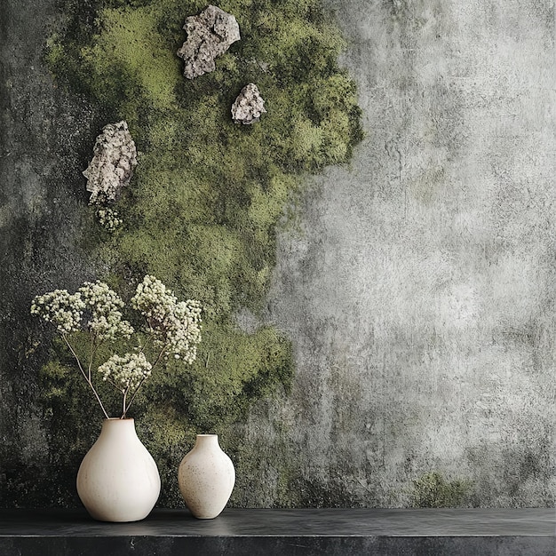 Photo minimalist decor with dried flowers and stone wall