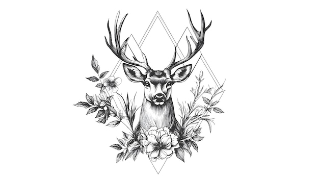 Photo minimalist deer antlers with floral elements in geometric design