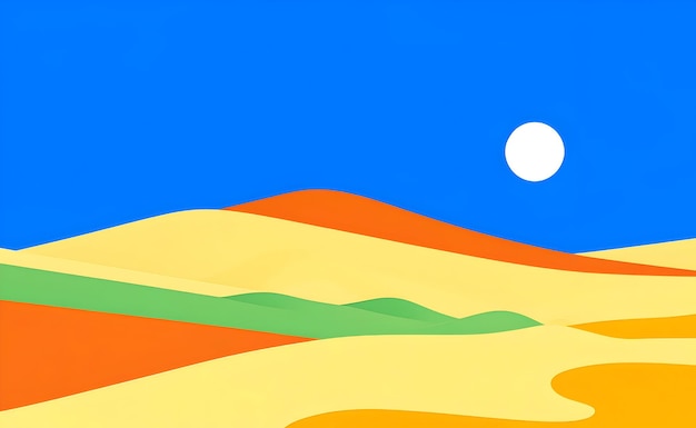 Photo minimalist desert landscape in flat design with golden sand dunes and clear blue sky simple