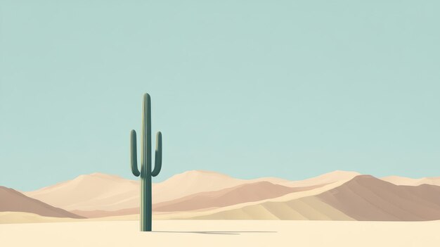 Photo minimalist desert landscape lone cactus amid rolling dunes