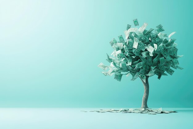 Photo a minimalist design of tree with leaves made of money symbolizing wealth and prosperity