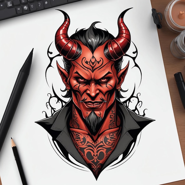 Photo minimalist devil tattoo art for body ink