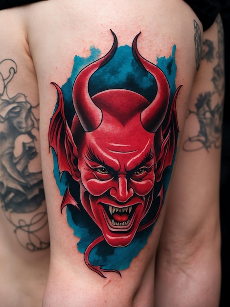 Photo minimalist devil tattoo art for body ink