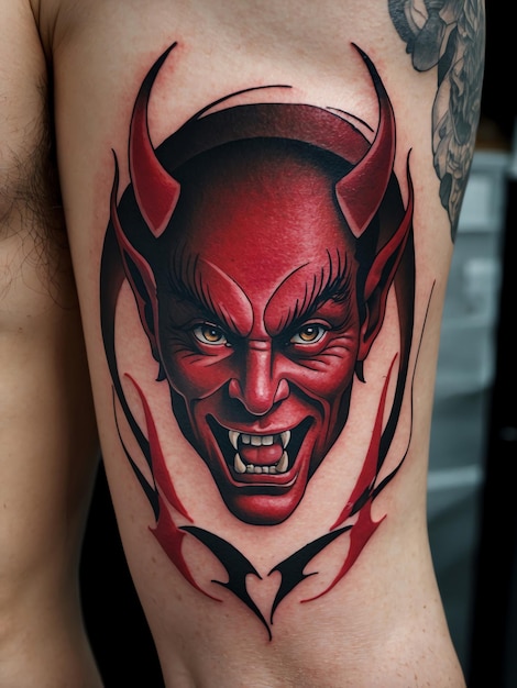 Photo minimalist devil tattoo art for body ink