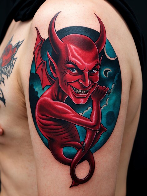 Photo minimalist devil tattoo art for body ink